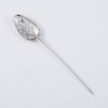 George II silver mote spoon, probably James Wilkes, pierced bowl, 14cm.