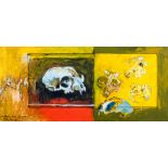 Rigby Graham Cat's skull signed and dated '77, oil, ink and acrylic 17cm x 39cm. Exhibited: no.