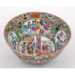 Cantonese rose bowl, centre reserve painted with Mandarin figures in polychrome enamels,