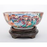 Chinese polychrome rosebowl, probably Qianlong, reserves painted with Mandarin figures,