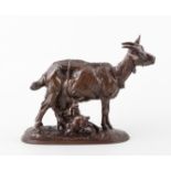 After Emmanuel Fremiet Nanny goat and kid brown patinated bronze 16cm.