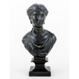 After Jean Jules Salmson Bust of a classical maiden patinated bronze on a square plinth 25cm.
