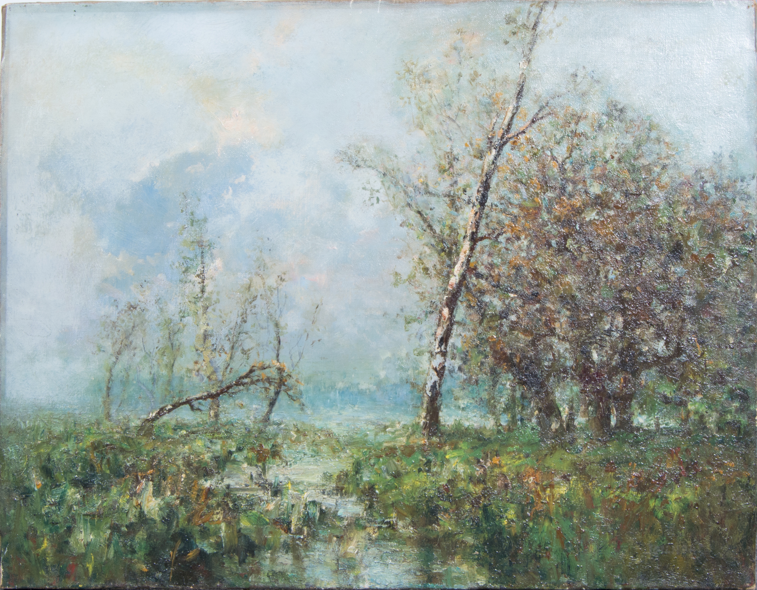 Attributed to Leon Joubert Landscape with trees oil on canvas 43cm x 56cm.