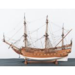 A fine hand-built wooden scale model ship, Prins Willem Ano 1651, three masted ship, height 112cm.