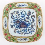 Cantonese square shape dish, leaf decoration of flowers and butterflies,