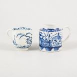 Pearl Ware blue and white mustard pot, lacking lid, 8cm; and an English blue and white tea cup.