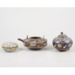 Pair of Chinese enamelled circular boxes, of cushion form, decorated with figures, diameter 8cm,