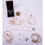 A collection of pearl jewellery, cultured pearl and simulated pearl necklaces, pearl stud earrings,