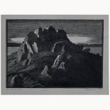 Henry Bates, Tor by the Sea, wood engraving No 25/8, 15 x 20cm, Ian Strang, Italian hill town,