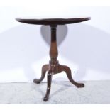 Victorian mahogany pedestal table, circular tilt top, adapted, pear shape column, tripod legs,