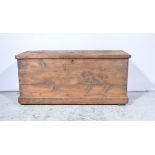 Reproduction stained pine blanket box, 110cm.