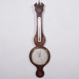 George III inlaid mahogany banjo shaped wall barometer, silvered dial signed TARELLI,