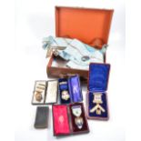 Leather case and Masonic items and medals