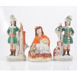 Pair of Staffordshire pottery flat-back figures, 'Huntsmen', painted in colours,