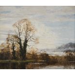 R. Jennings, a lake scene, signed, oil on canvas, 60cm x 70cm.