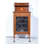 Edwardian inlaid mahogany music cabinet, Art Nouveau style marquetry decoration,