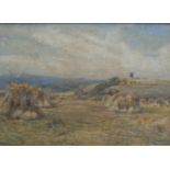 Charles James Adams Harvest Field signed, watercolour 26cm x 36cm.