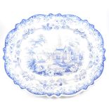 Staffordshire transfer ware meat plate, Priory pattern, width 54cm.