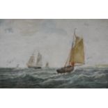 George Stanfield Walters, 'Shipping off the Coast', signed watercolour, extensively restored,