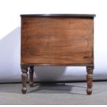Mahogany bow-front commode, adapted as a sewing box, turned legs, width 41cm.