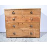 Stripped pine chest of drawers, fitted with two short and three long drawers, width 110cm.