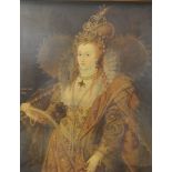 Queen Elizabeth l, a portrait, colour print, 61cm x 48cm.