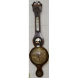 George IV mahogany banjo shape wheel barometer, indisctinctly signed, substantial losses, 99cm.