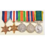 WW2 named group of five medals to 3054702 gunner F.Goold R.A (Casualty).