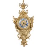 French Transitional style ormolu cartel clock, acanthus scrolls above a mask,