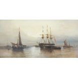 George Stanfield Walters, 'Evening', moored ships near a harbour, signed and dated '68,