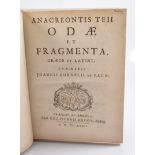 Joannis Cornellii de Pauw, Anacreontis Tteii Ode et Fragmenta, Utrecht 1732, modern, rebound.