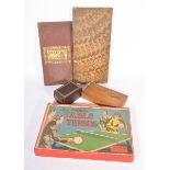 Box of early card games, chess set, game boards and other, quantity in one box.