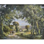 Norman Dinnage, a country landscape with horses and riders, oil on canvas, signed, 60cm x 76cm.