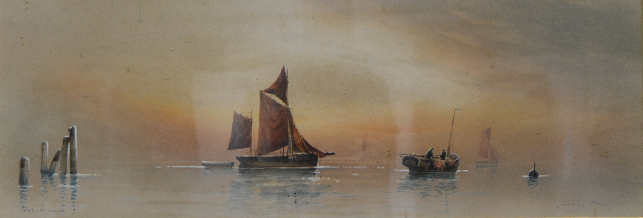 Garman Morris, 'Early Morning' and 'Evening', pair of watercolours, 19cm x 53cm.