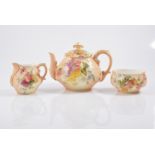 Royal Worcester blush ivory teaware pattern number 544 decorated with flowers comprising four cups,