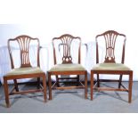 Five Hepplewhite design mahogany dining chairs, peirced vase splats, drop-in seats,