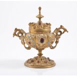 Palais Royal urn shape ink well, with enamelled and 'jewelled' decoration, 15cm.