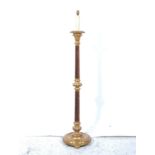 Carved wood gilt velvet covered standard lamp, with shade, 171cm as fitted.
