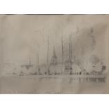 Sir Alfred East River landscape with a church signed,