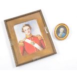 Victorian portrait miniature, a young officer, 11cm x 9cm, split panel,