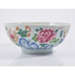 Chinese famille rose rosebowl, floral decoration, substantial damage, diameter 23cm.