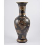 A Carlton Ware vase in the chinoiserie style, black ground decorated with pagodas and beads,