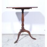 Victorian mahogany pedestal table, rectangular tilt top, turned column, tripod legs, 59cm x 43cm.