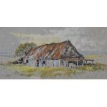 Alan Oliver, 'An old barn', pastel drawing, 11cm x 23cm.