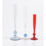 Whitefriars five assorted ruby bud vases, and three blue bud vases, the tallest 26.5cm.