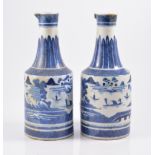 Pair of Chinese export porcelain blue and white juglets, decorated with river landscapes,