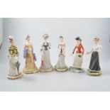 Six Royal Worcester fine bone china "Victorian Series" figures, "Emily", "Marion", "Madelaine",