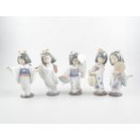 Set of five Lladro porcelain figures of girls in traditional costume, No.