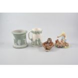 Royal Crown Derby part tea set, Wedgwood Etruria teapot, jasper ware,