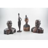 A collection of Kenyan figures, carved wood and bronze,